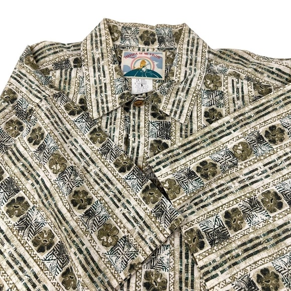 VTG Paradise of the Pacific Hawaiian Shirt XL Tan Floral Print Coconut Button - Picture 4 of 9